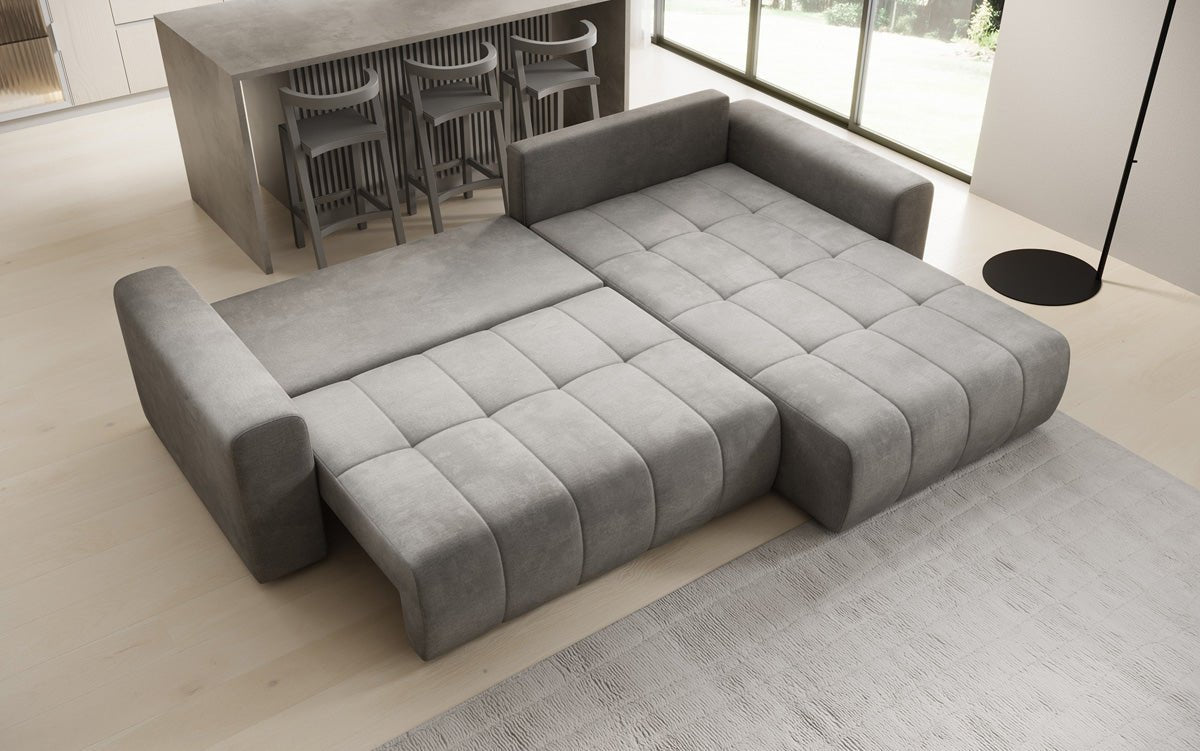 Designer Sofa Leveno L mit Schlaf- und Klappfunktion in Samt