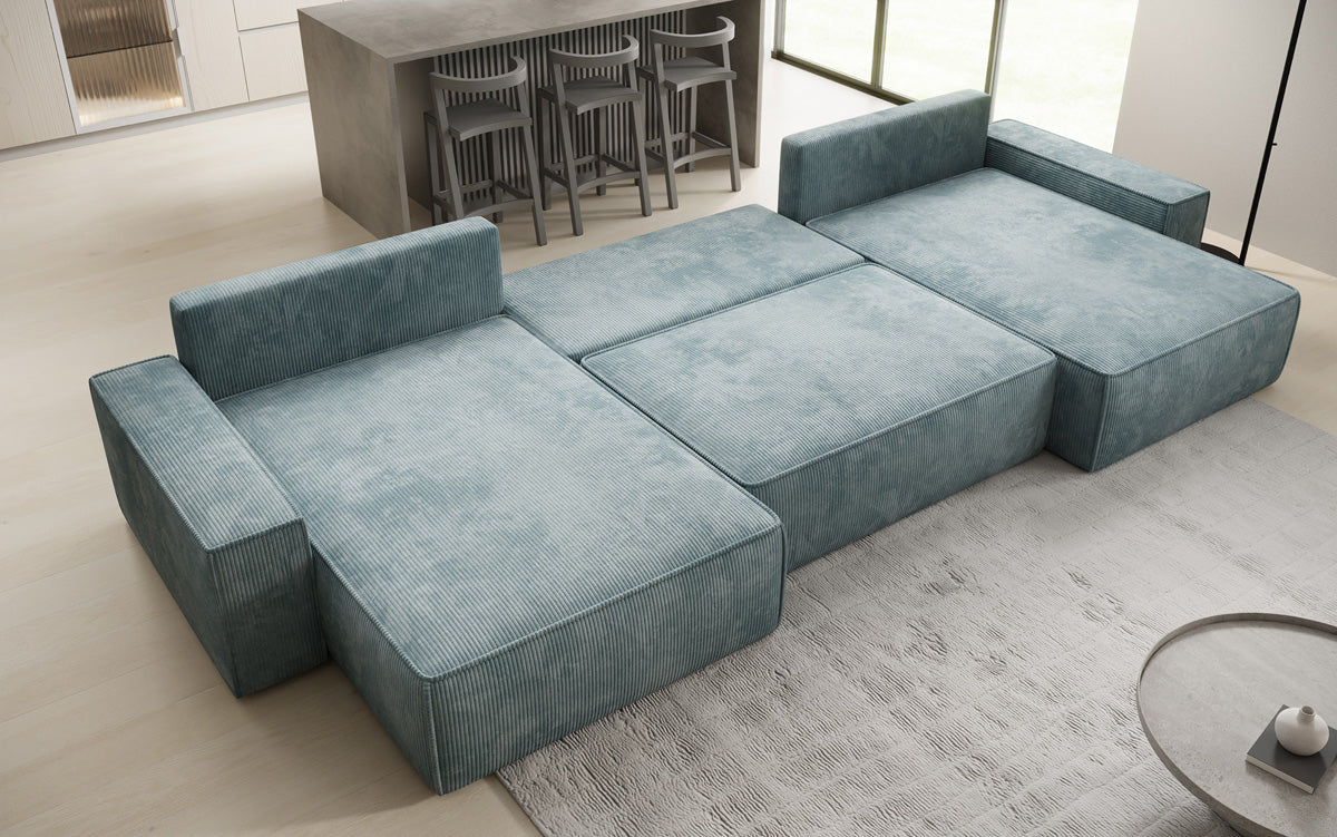 Designer Sofa Lunaro U mit Schlaffunktion und Stauraum in Cord