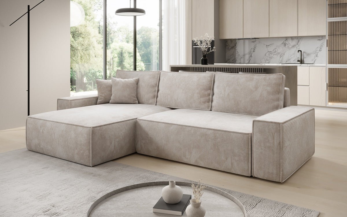 Designer Sofa Lunaro mit Schlaf- und Klappfunktion in Cord