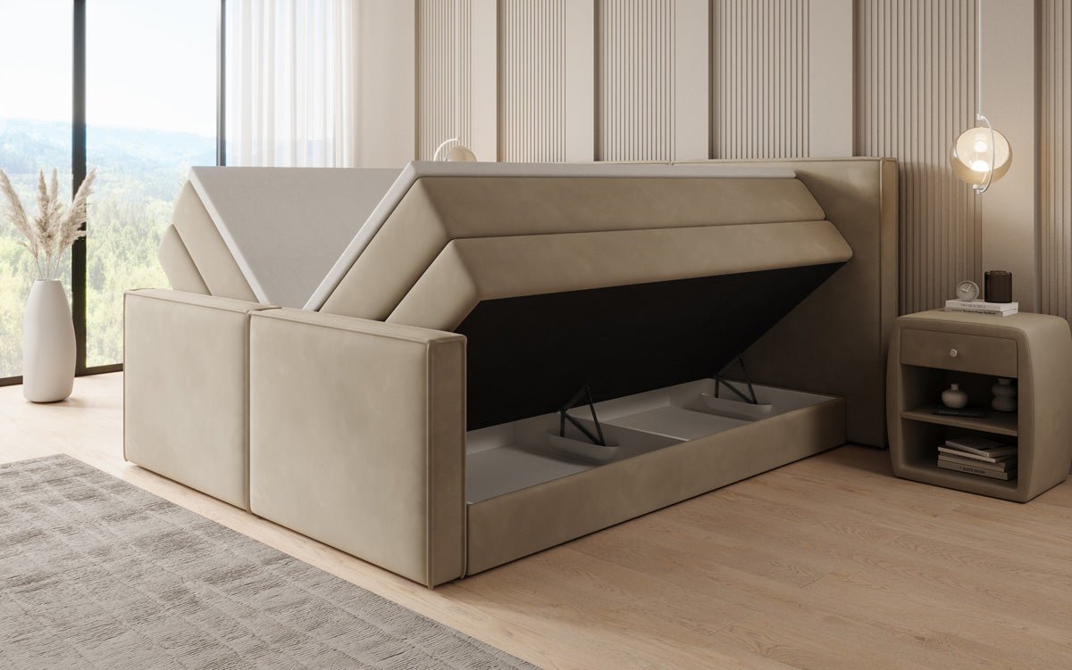 Boxspringbett Ophelia II mit hochklappbarem Stauraum in Samt