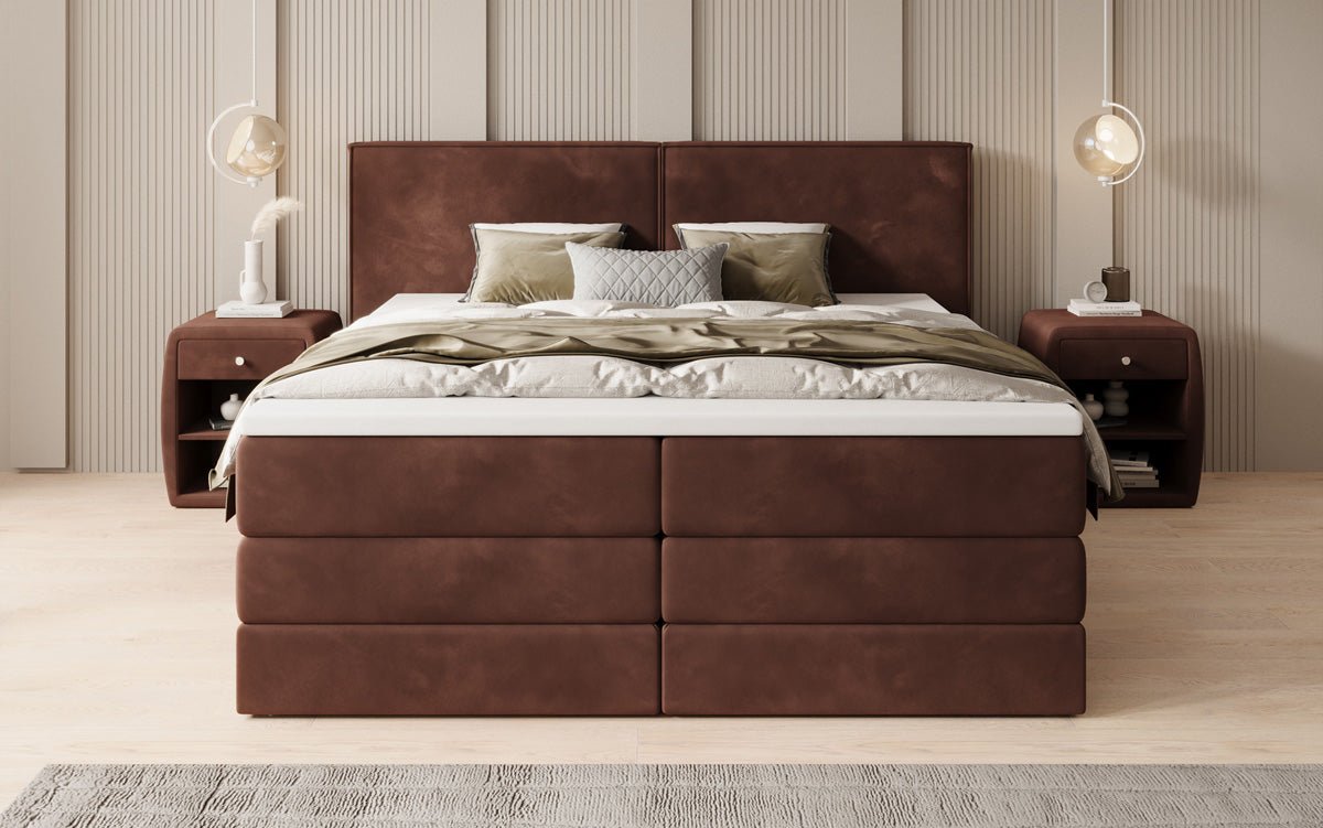 Boxspringbett Ophelia mit hochklappbarem Stauraum in Samt