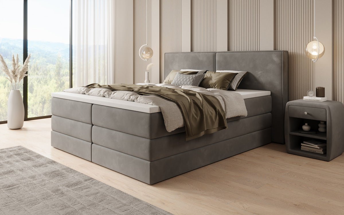 Boxspringbett Ophelia mit hochklappbarem Stauraum in Samt