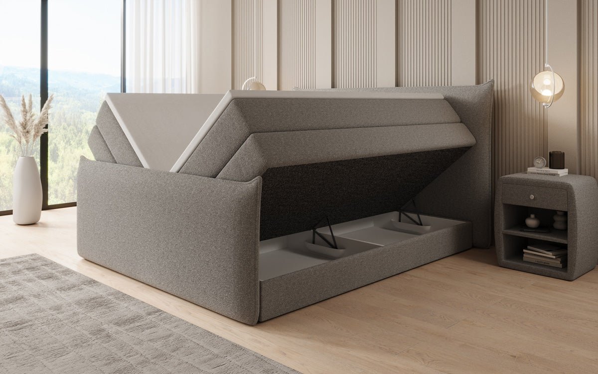 Boxspringbett Liana II mit hochklappbarem Stauraum in Teddy Bouclé