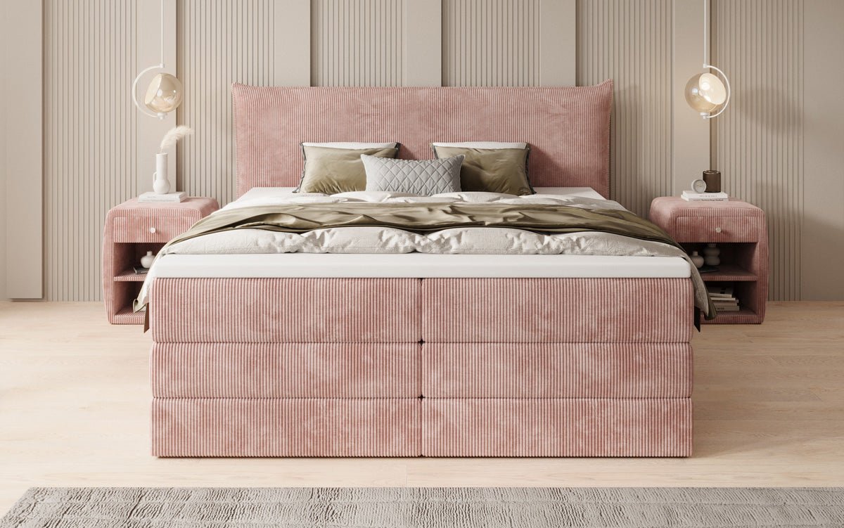 Boxspringbett Liana mit hochklappbarem Stauraum in Cord