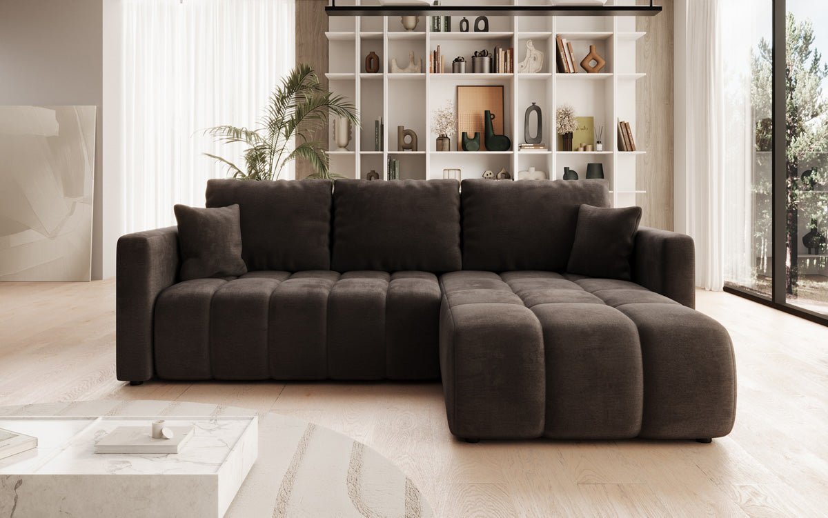 Designer Sofa Beatrice L mit Schlaf- und Klappfunktion in Samt