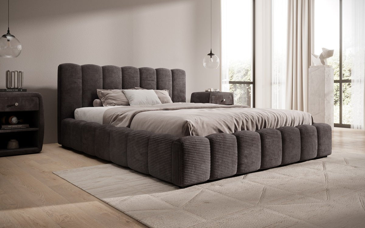 Designer Polsterbett Nuveo in Cord mit Stauraum