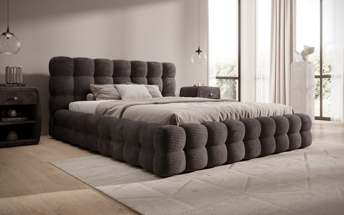 Designer Polsterbett Calimo in Cord mit Stauraum