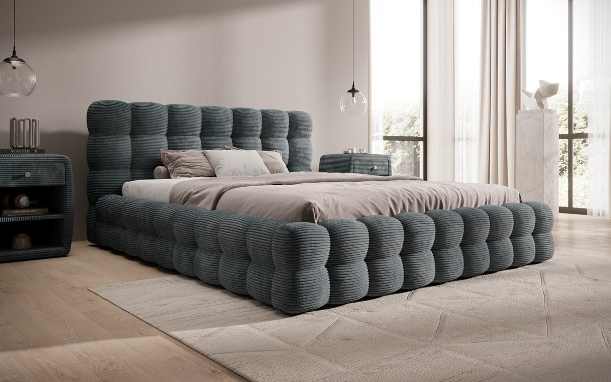 Designer Polsterbett Calimo in Cord mit Stauraum