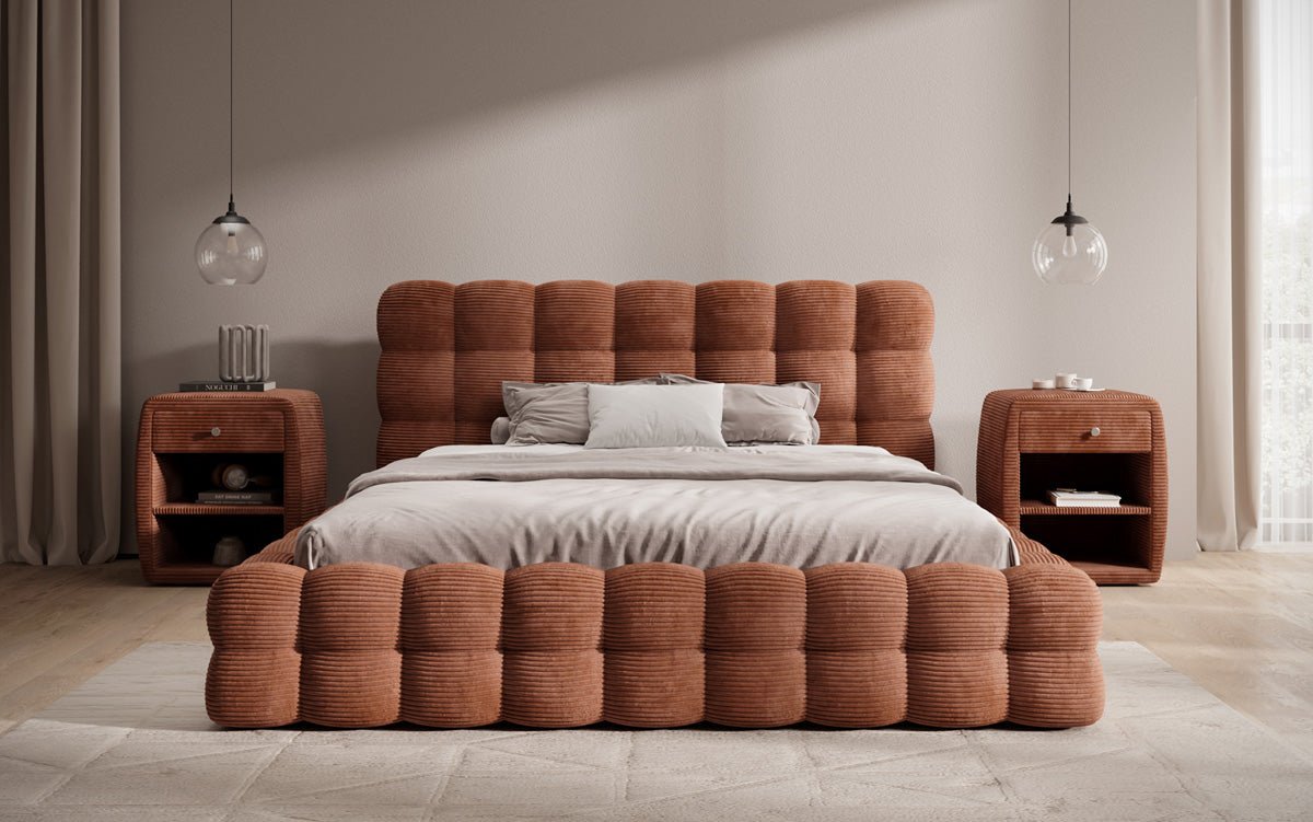 Designer Polsterbett Calimo in Cord mit Stauraum