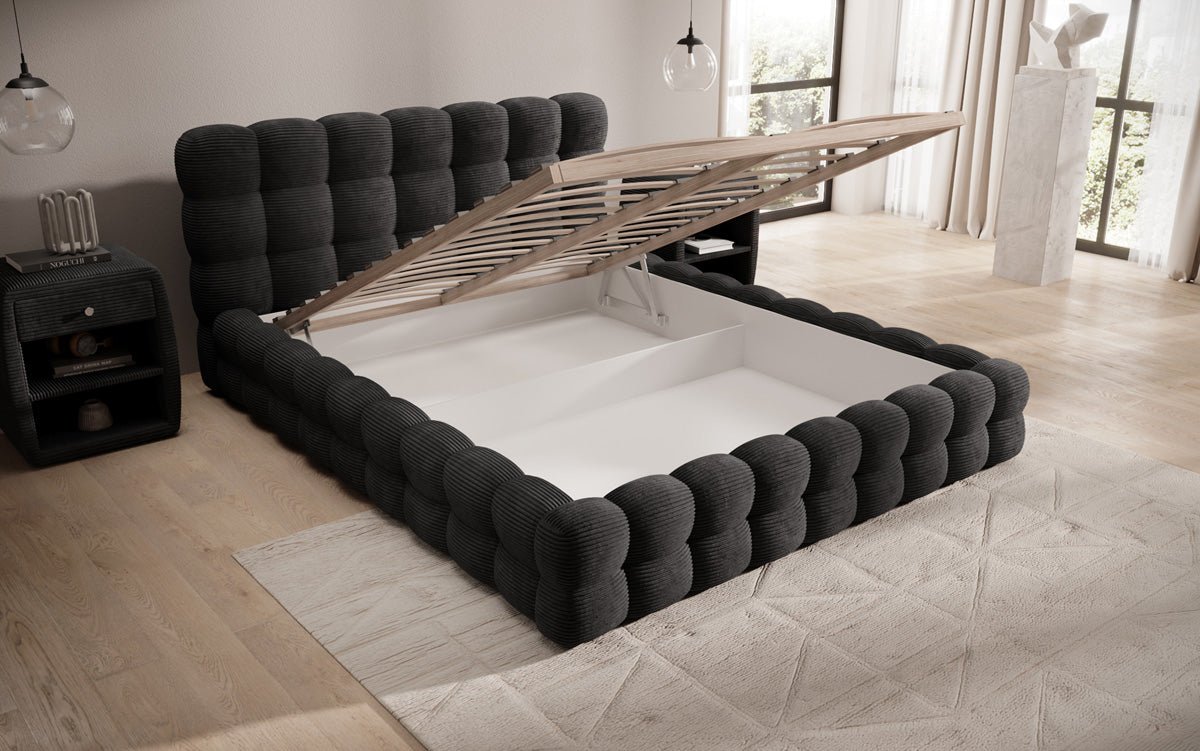 Designer Polsterbett Calimo in Cord mit Stauraum