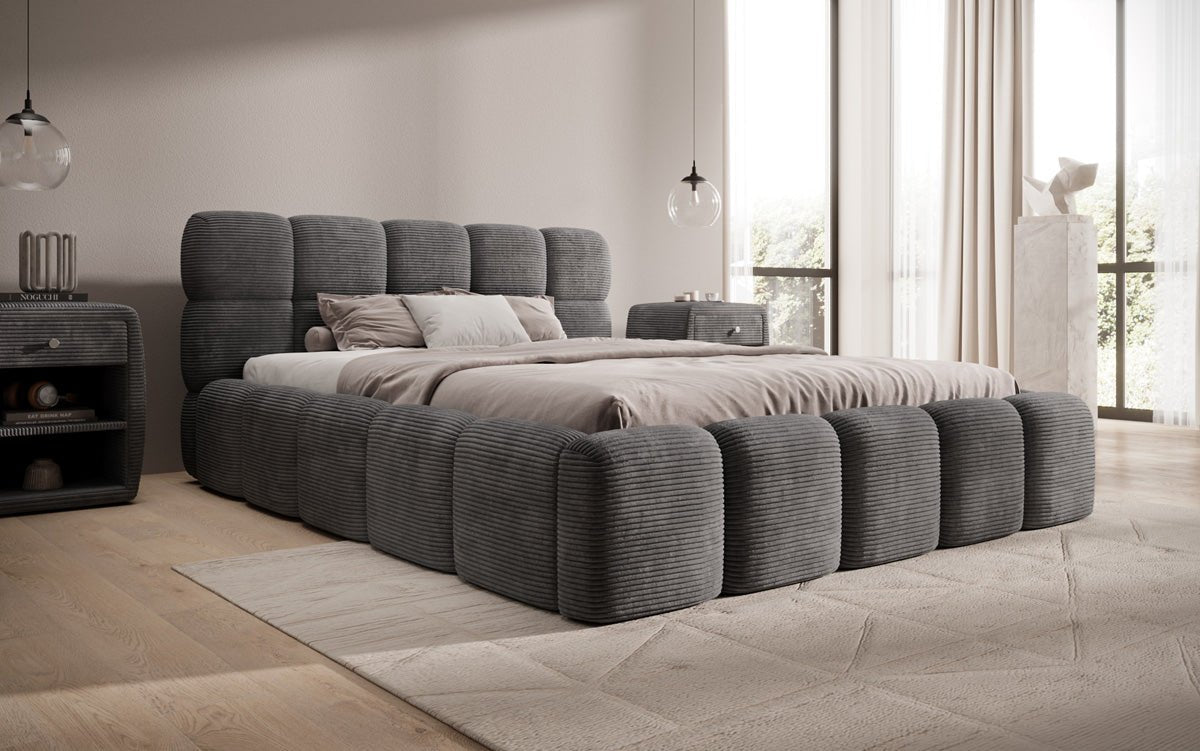 Designer Polsterbett Noeva in Cord mit Stauraum