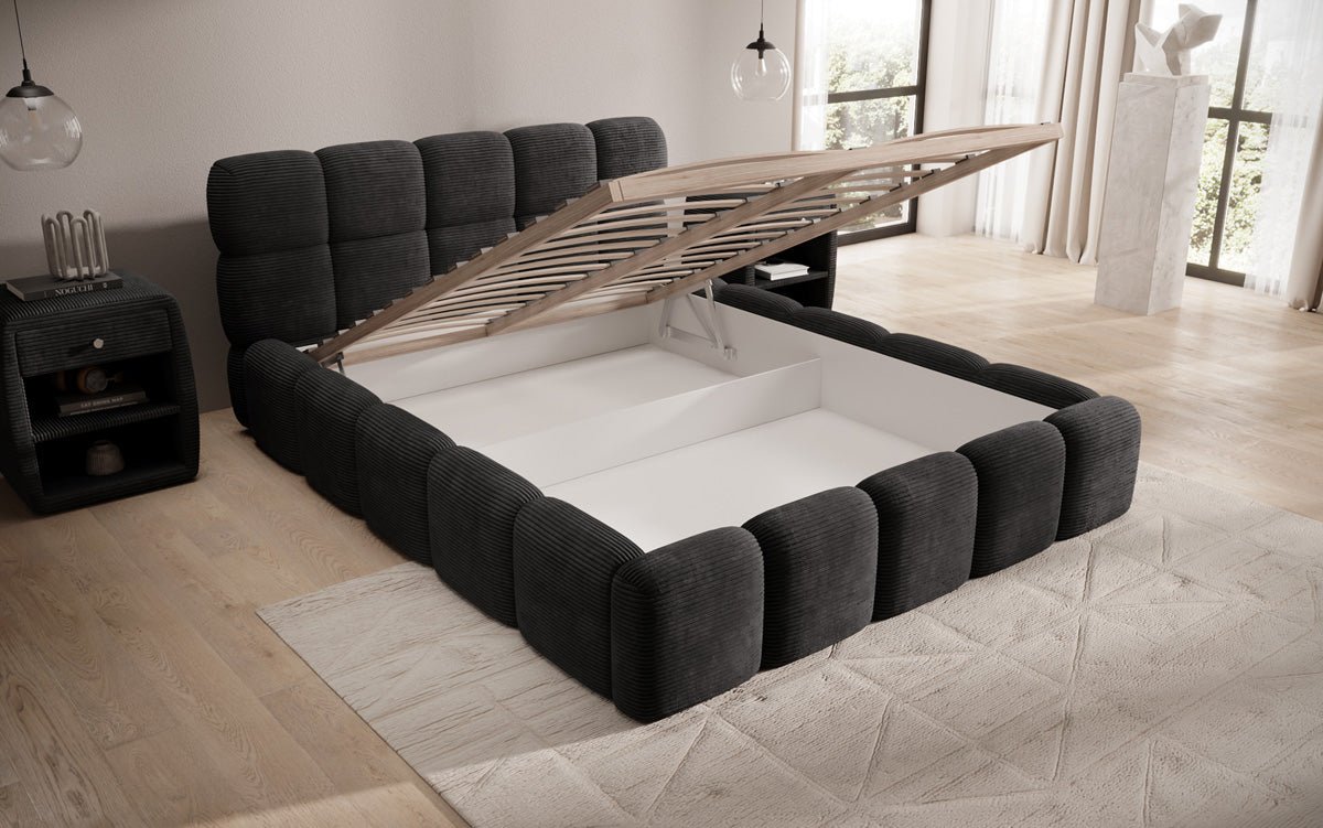 Designer Polsterbett Noeva in Cord mit Stauraum