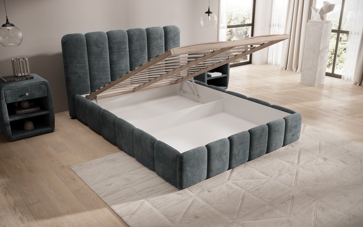 Designer Polsterbett Velaro in Cord mit Stauraum