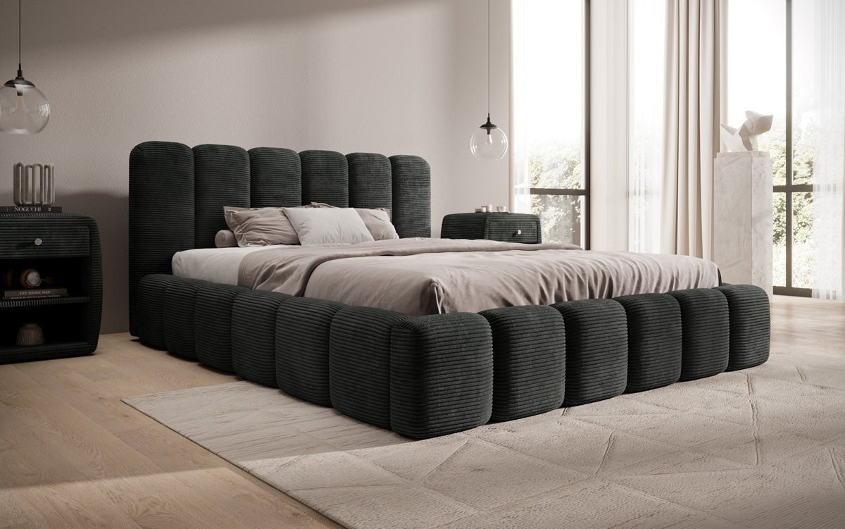 Designer Polsterbett Tevara in Cord mit Stauraum