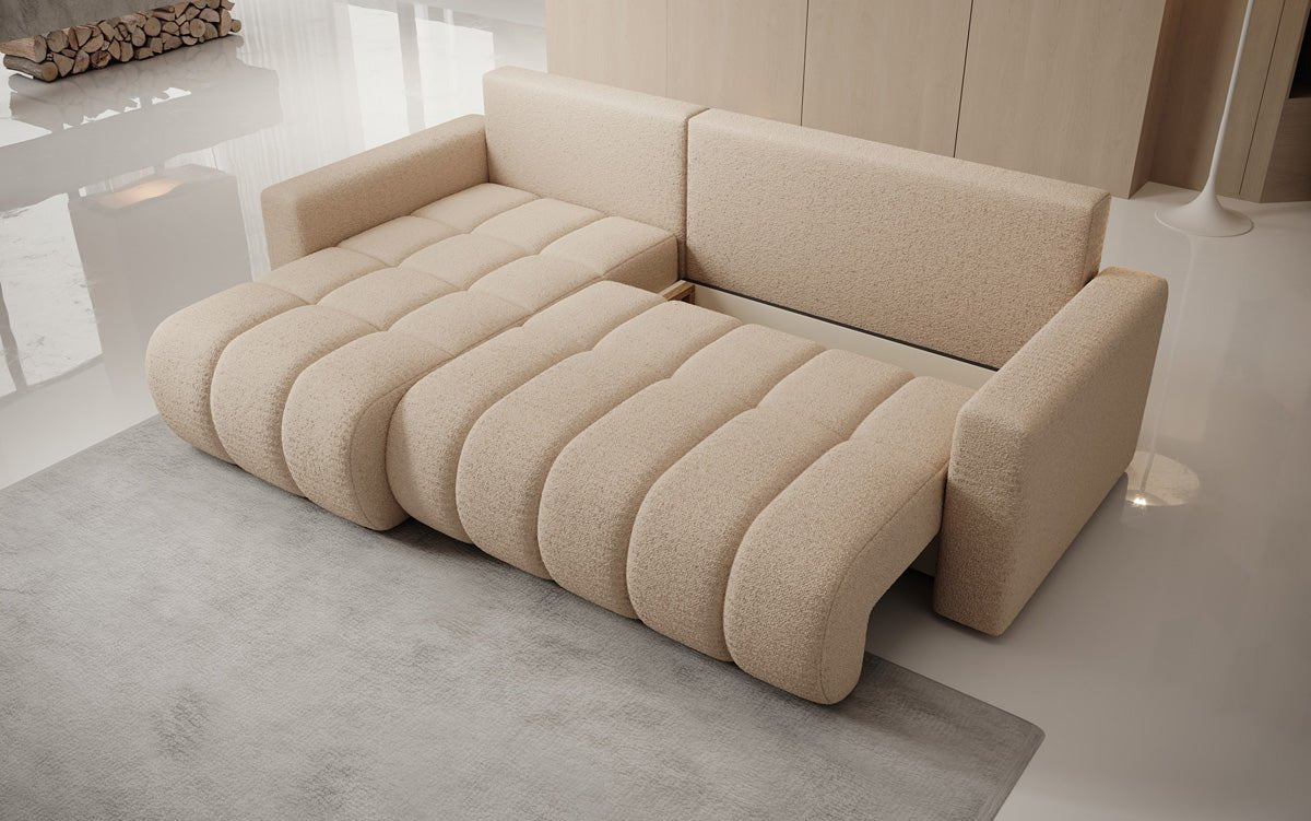 Designer Sofa Giulio L mit Schlaf- und Klappfunktion in Bouclé