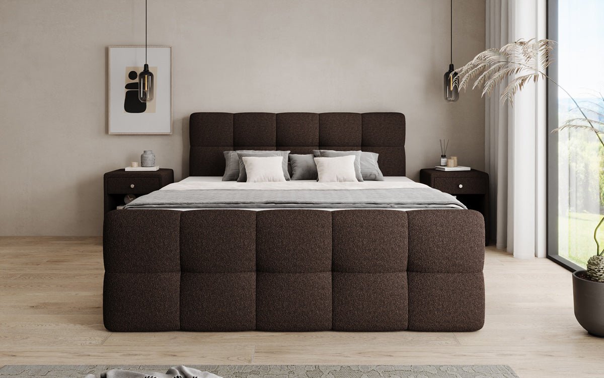 Boxspringbett Cozy in Teddy Bouclé mit Stauraum