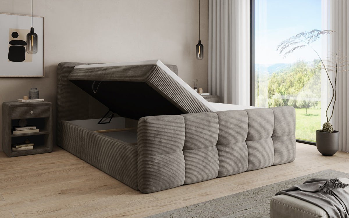 Boxspringbett Cozy in Cord mit Stauraum