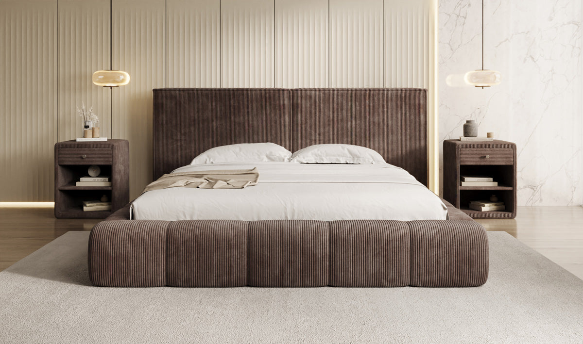 Designer Polsterbett Elise in Cord mit Stauraum