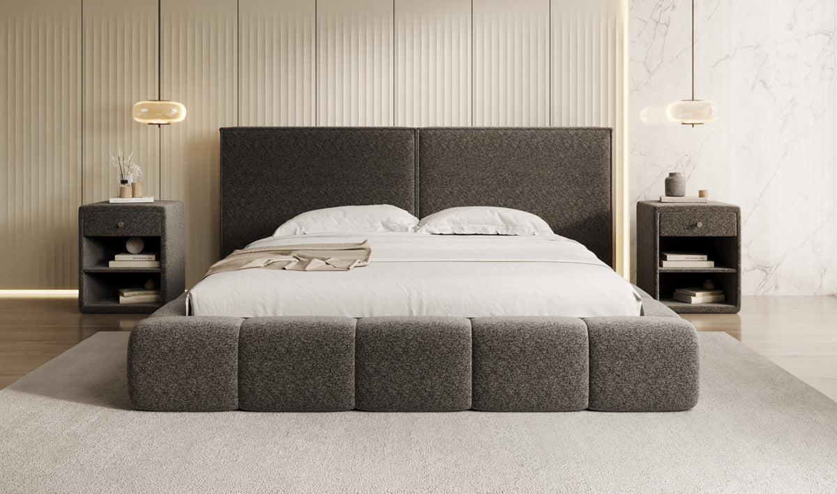 Designer Polsterbett Elise in Strukturstoff mit Stauraum