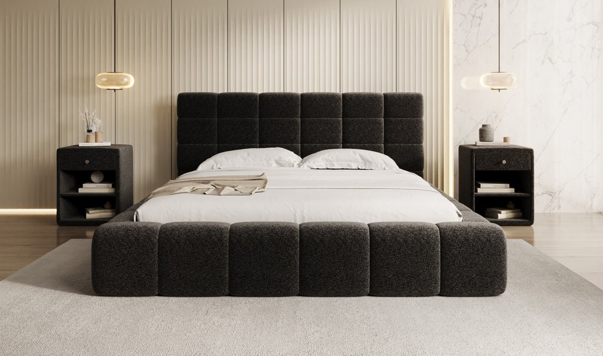 Designer Polsterbett Marshmallow in Strukturstoff mit Stauraum