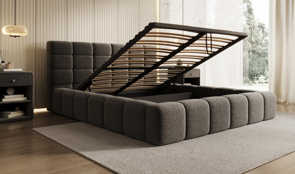 Designer Polsterbett Marshmallow in Strukturstoff mit Stauraum