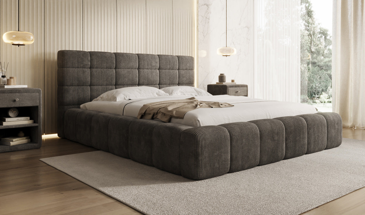 Designer Polsterbett Marshmallow in Cord mit Stauraum