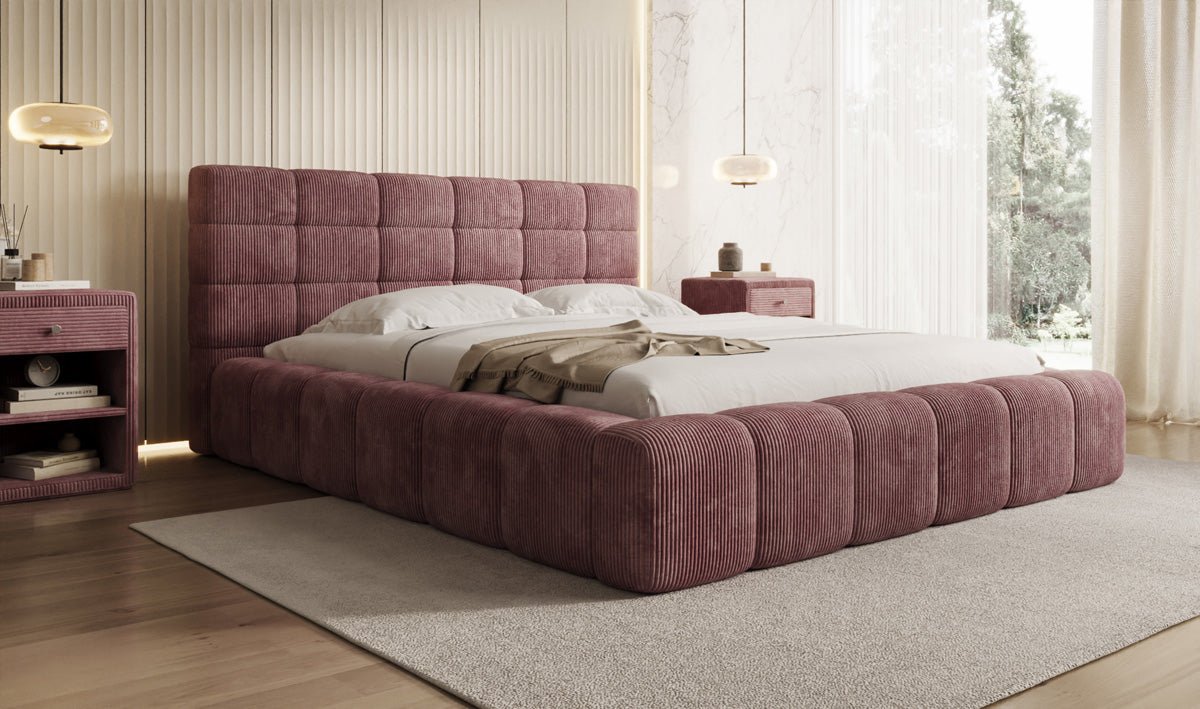 Designer Polsterbett Marshmallow in Cord mit Stauraum