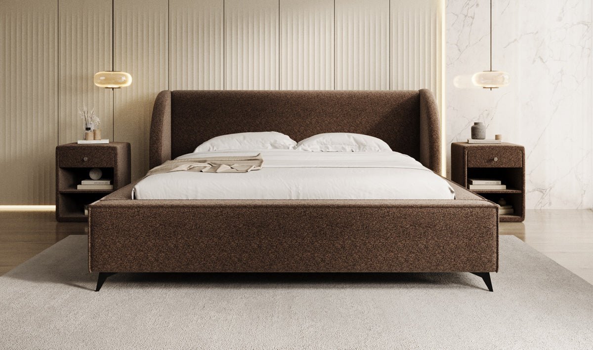 Designer Polsterbett Freya in Strukturstoff mit Stauraum