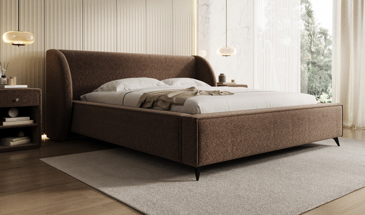 Designer Polsterbett Freya in Strukturstoff mit Stauraum