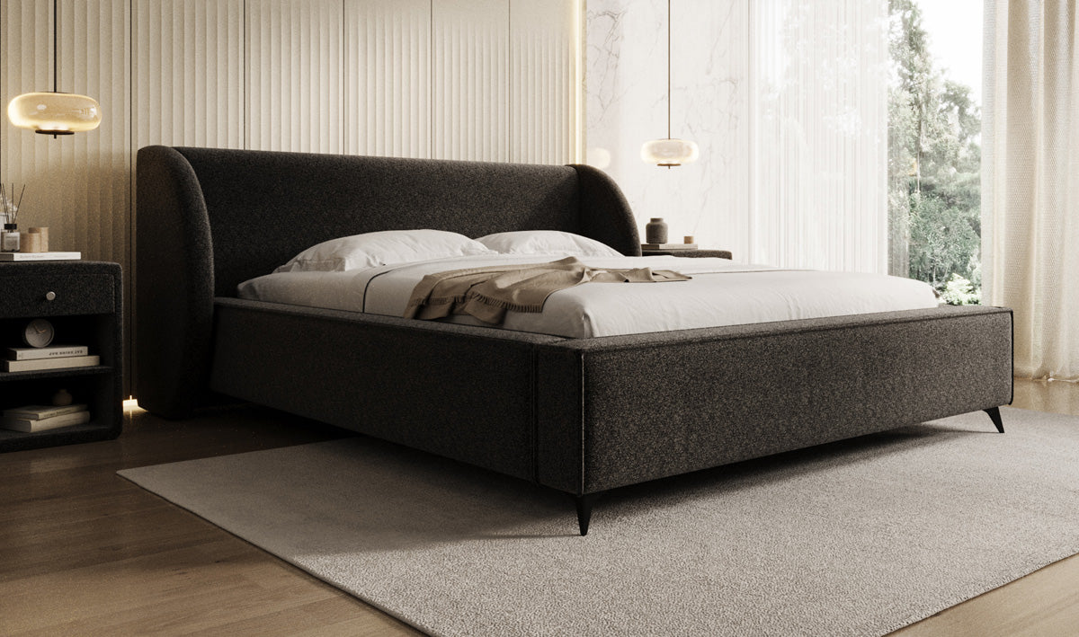 Designer Polsterbett Freya in Strukturstoff mit Stauraum