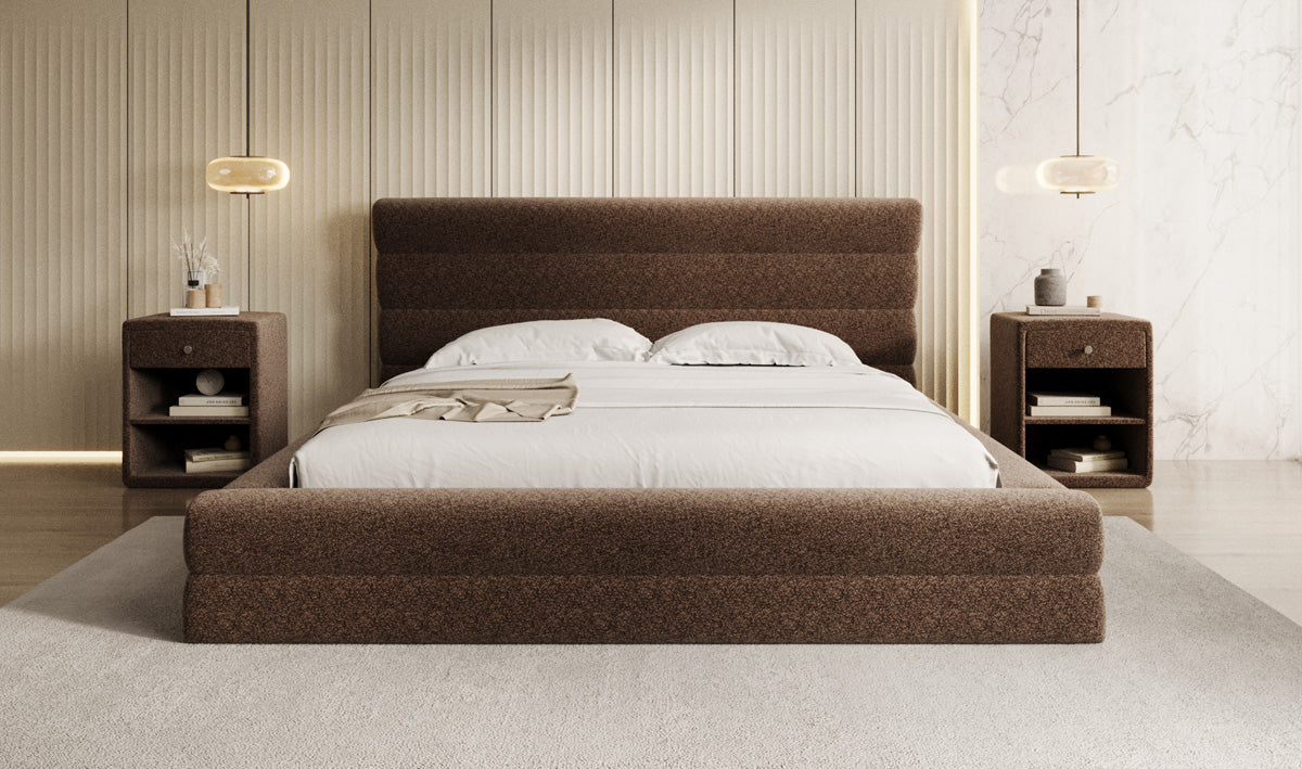 Designer Polsterbett Maren in Strukturstoff mit Stauraum