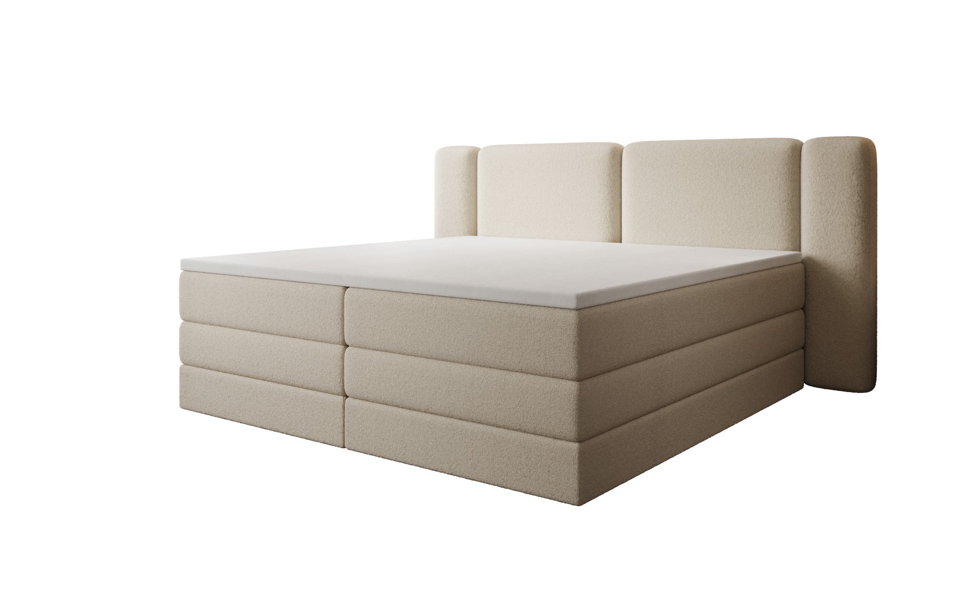 Boxspringbett Leni mit hochklappbarem Stauraum in Teddy Bouclé