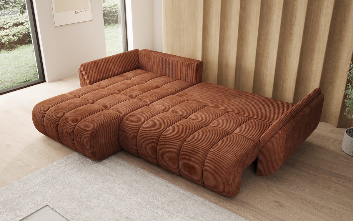Designer Sofa Lenoa L mit Schlaffunktion und Stauraum in Cord