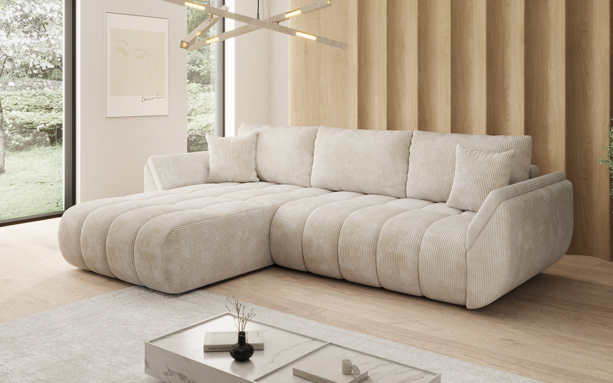 Designer Sofa Lenoa L mit Schlaffunktion und Stauraum in Cord
