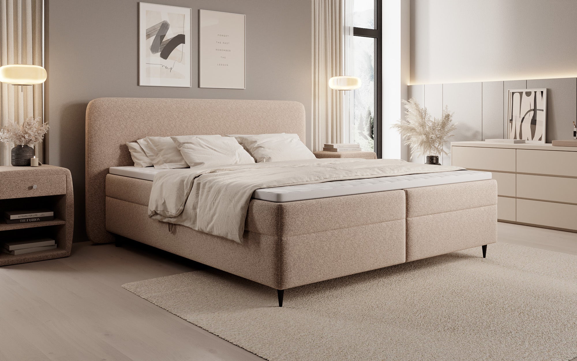 Boxspringbett Nea in Strukturstoff mit Stauraum