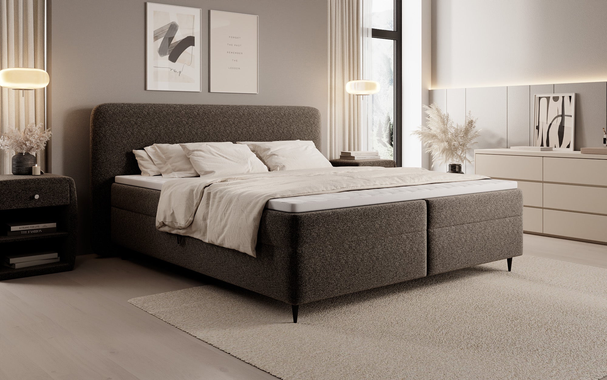 Boxspringbett Nea in Strukturstoff mit Stauraum