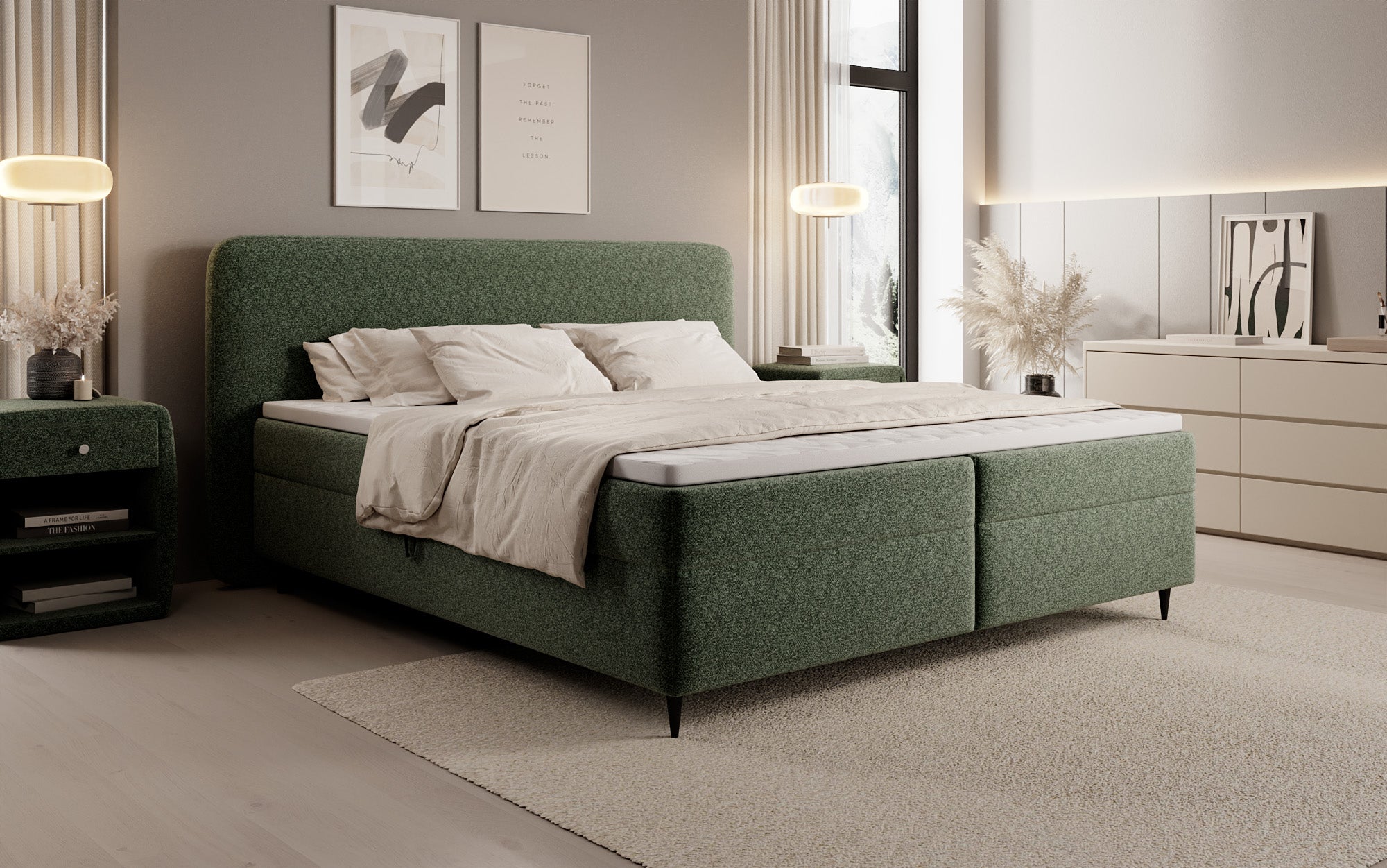 Boxspringbett Nea in Strukturstoff mit Stauraum