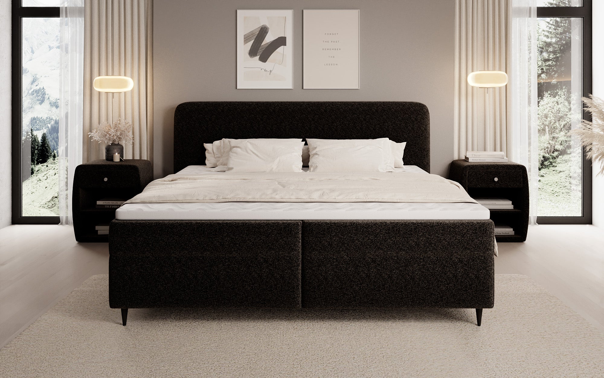 Boxspringbett Nea in Strukturstoff mit Stauraum