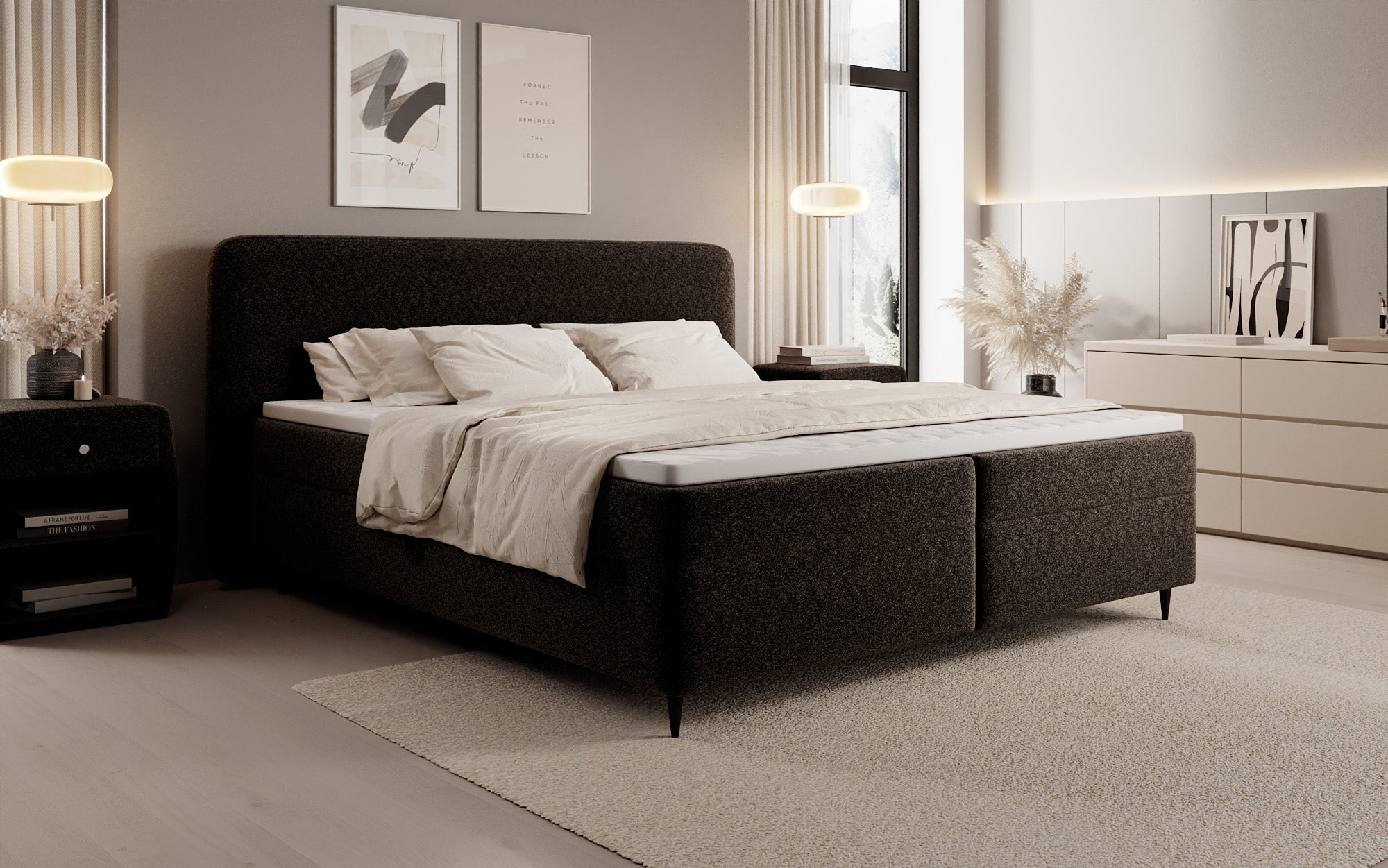 Boxspringbett Nea in Strukturstoff mit Stauraum