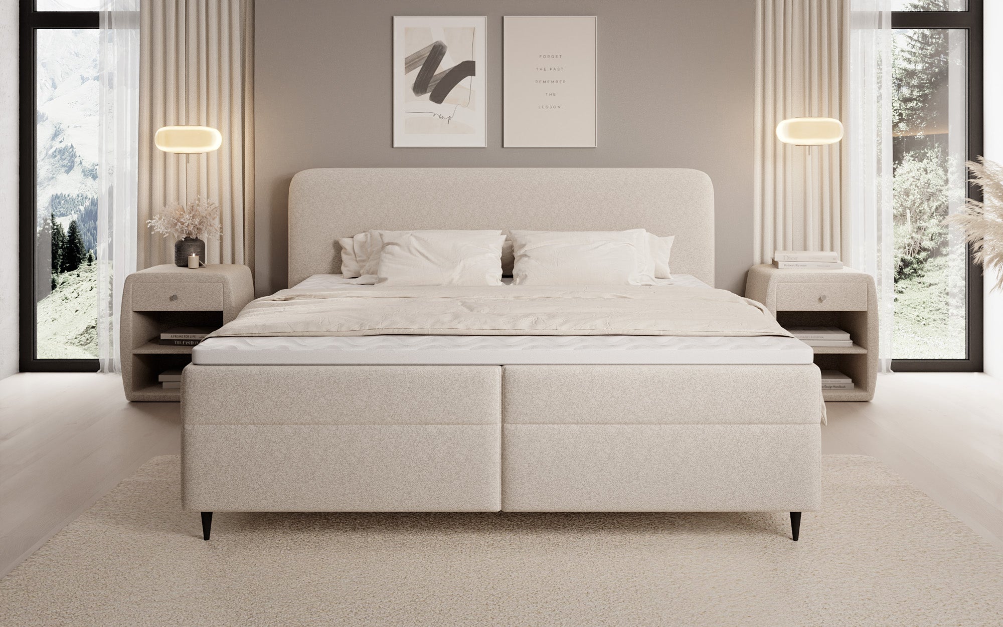 Boxspringbett Nea in Strukturstoff mit Stauraum