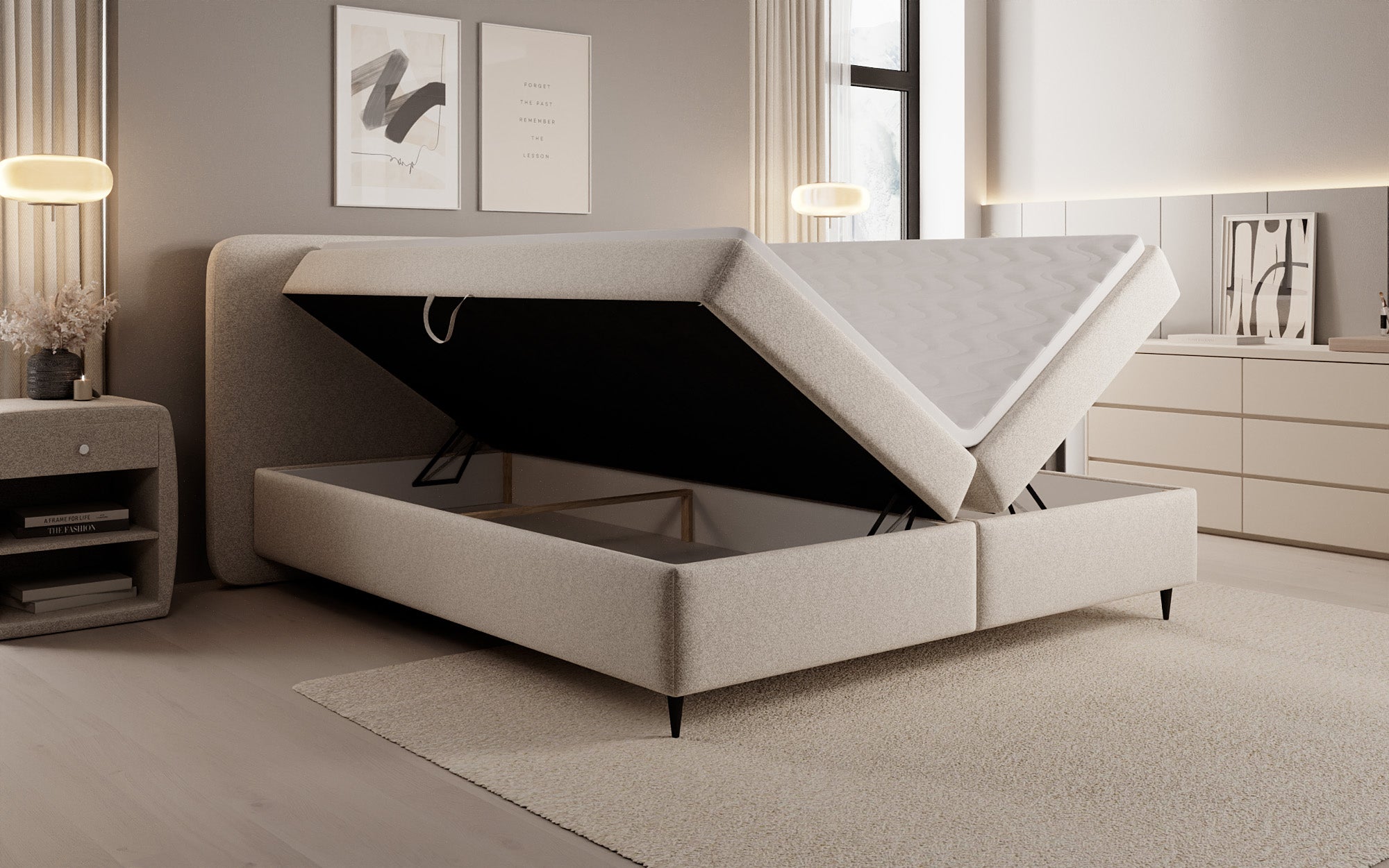 Boxspringbett Nea in Strukturstoff mit Stauraum