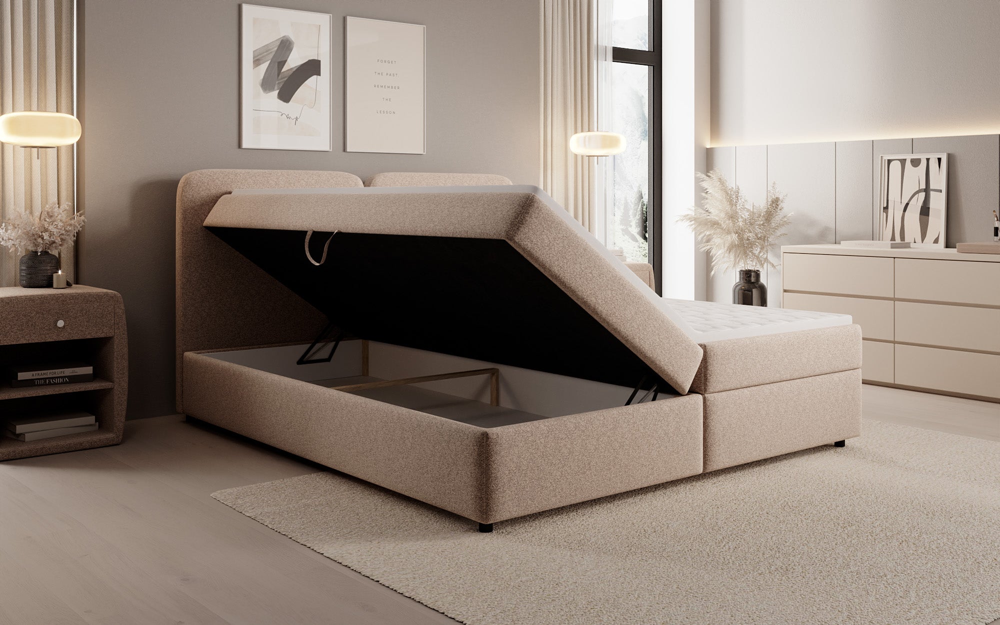Boxspringbett Mira in Strukturstoff mit Stauraum