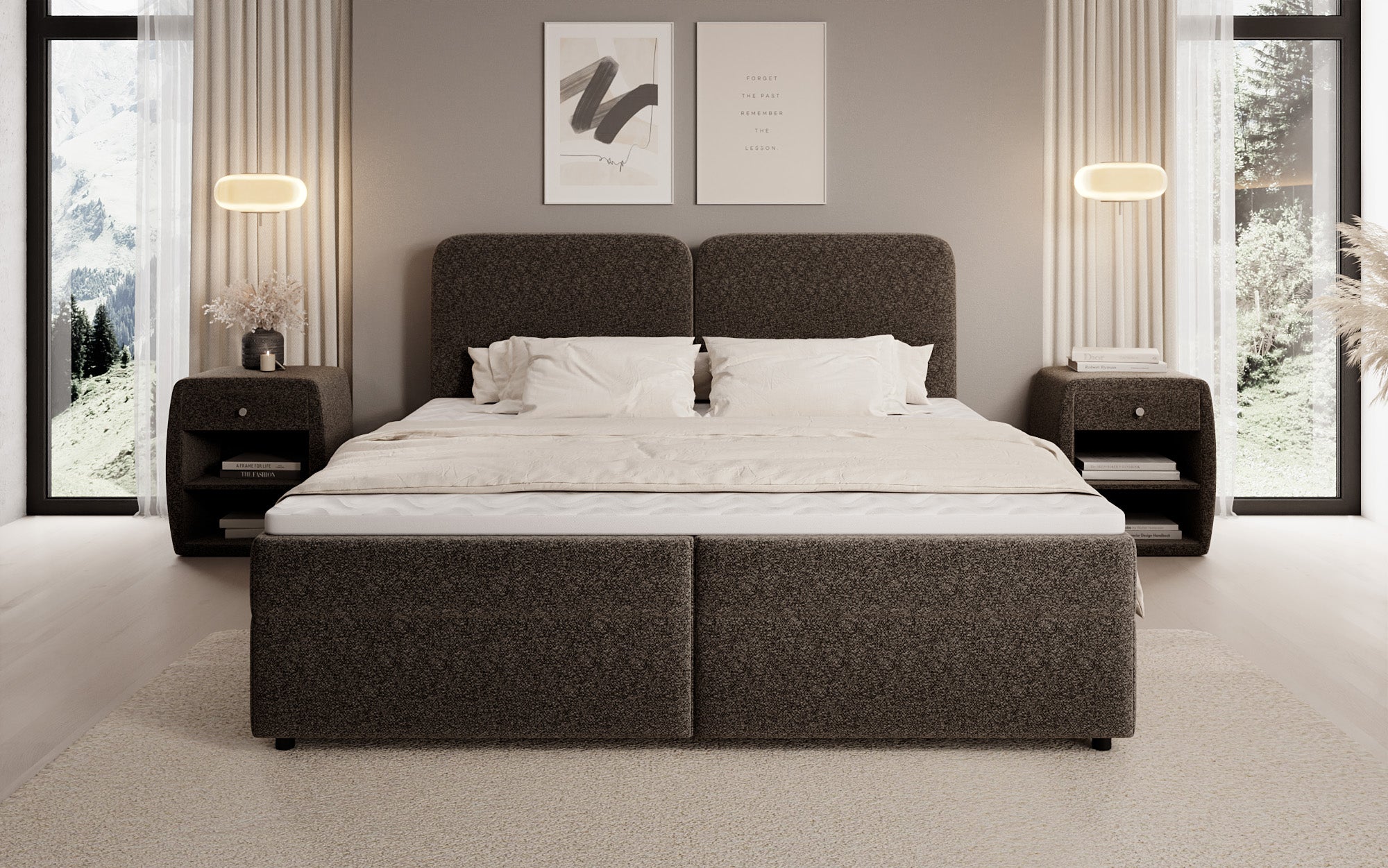 Boxspringbett Mira in Strukturstoff mit Stauraum