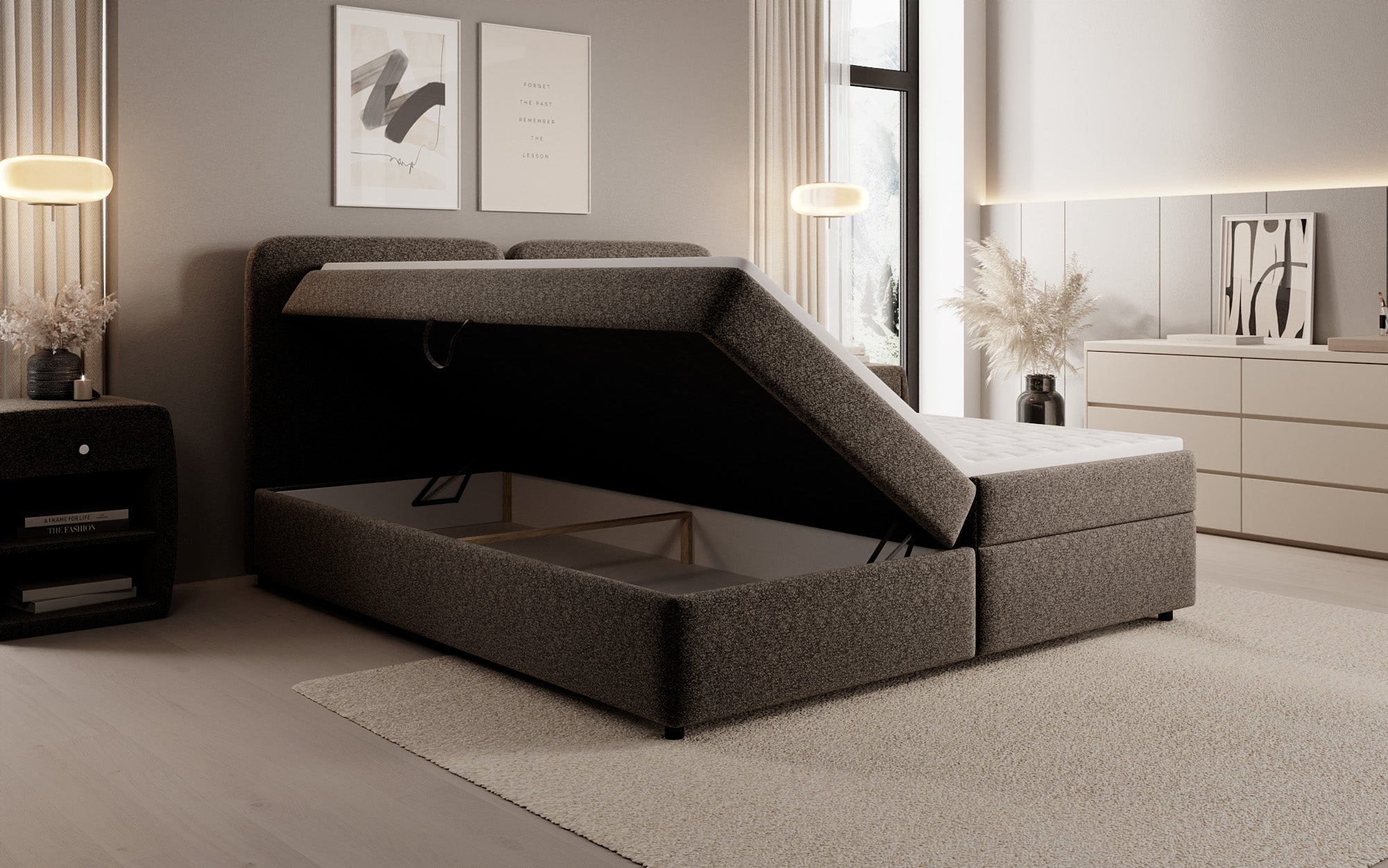 Boxspringbett Mira in Strukturstoff mit Stauraum