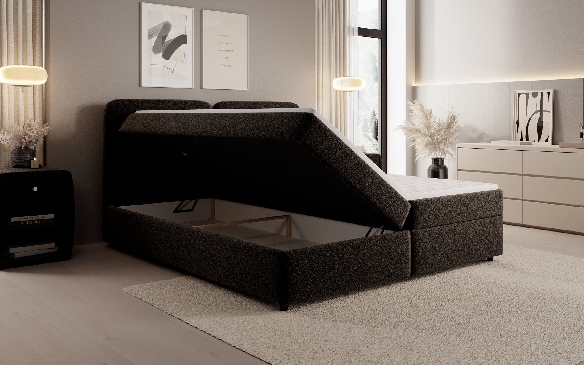 Boxspringbett Mira in Strukturstoff mit Stauraum
