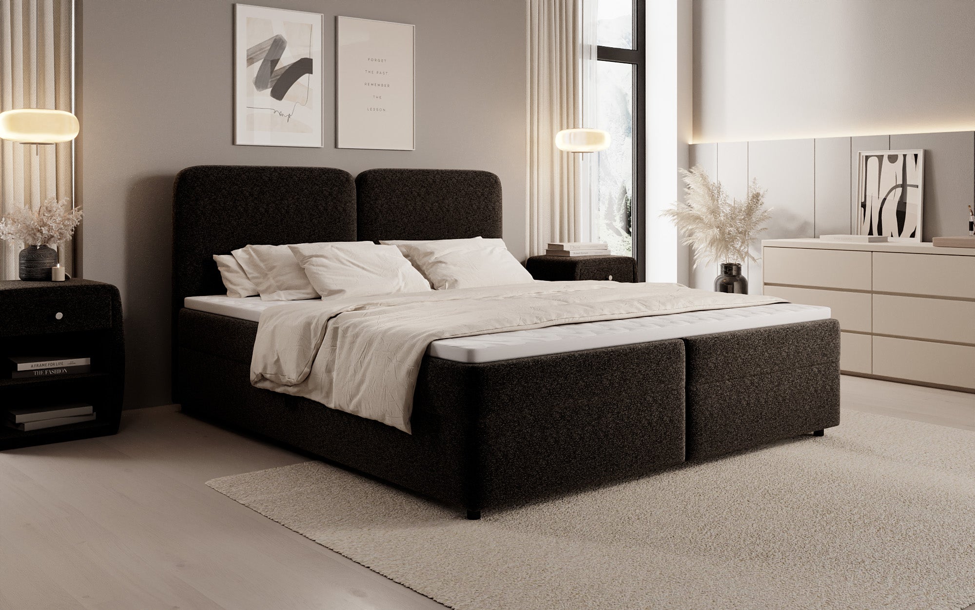 Boxspringbett Mira in Strukturstoff mit Stauraum