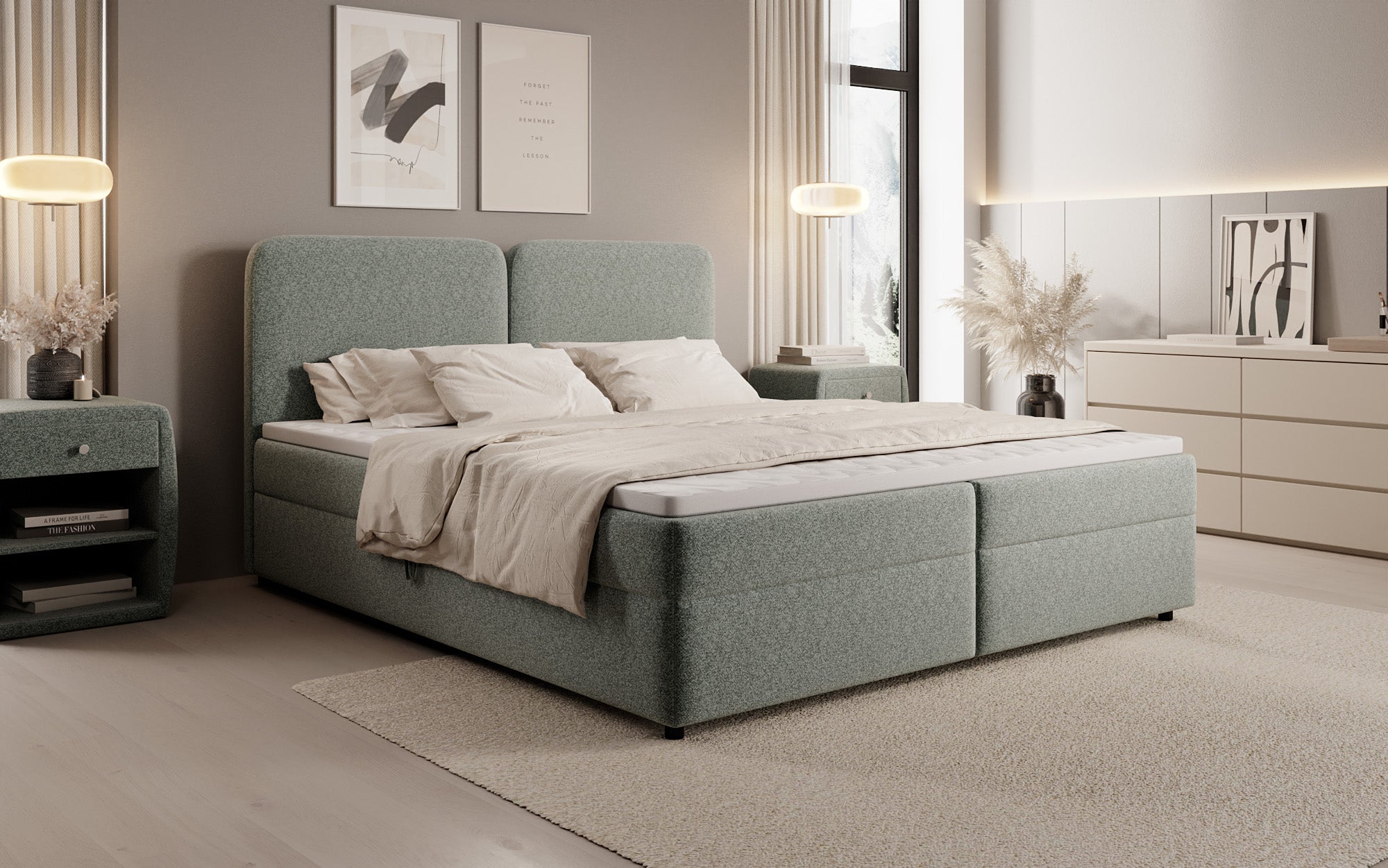 Boxspringbett Mira in Strukturstoff mit Stauraum