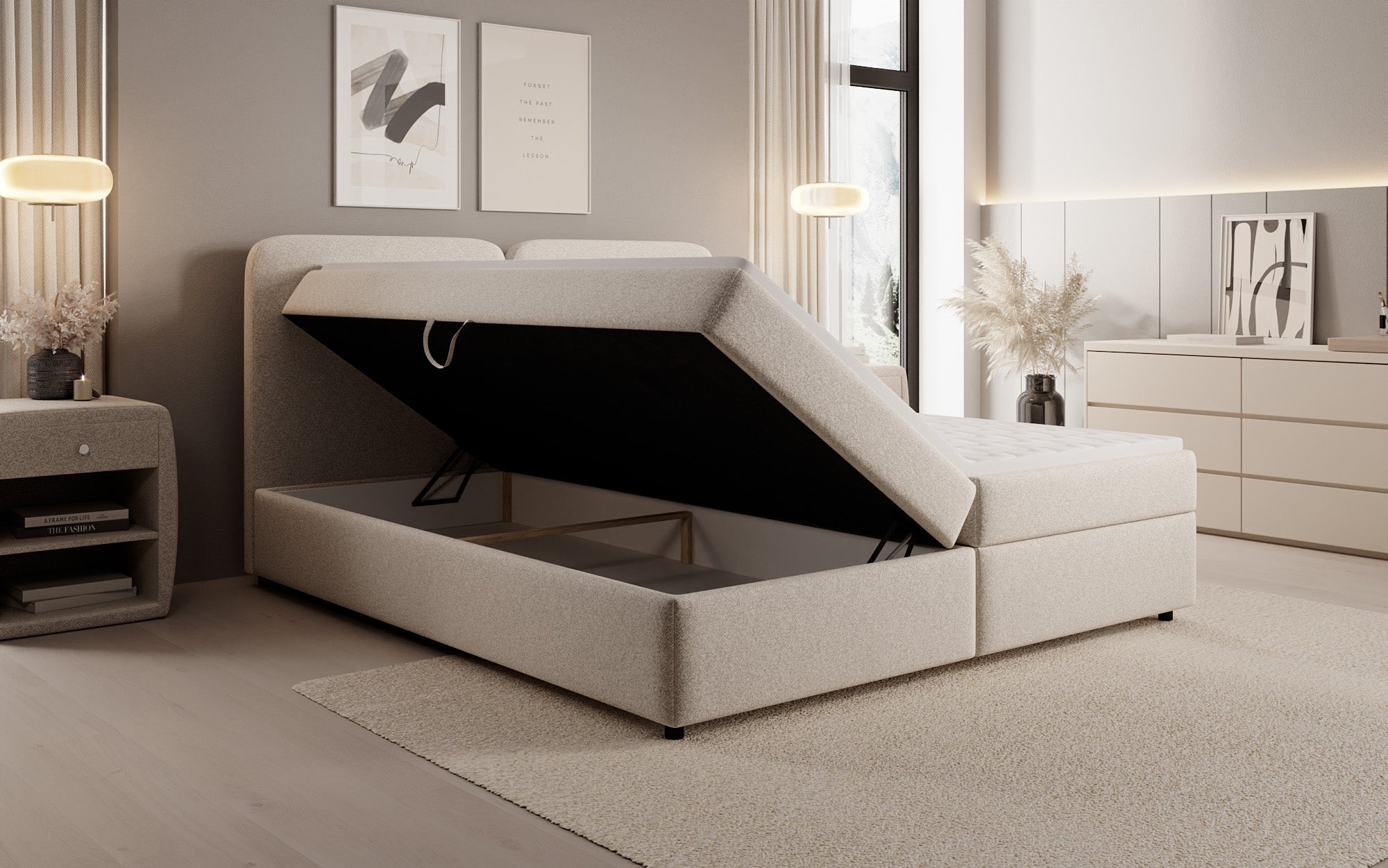 Boxspringbett Mira in Strukturstoff mit Stauraum