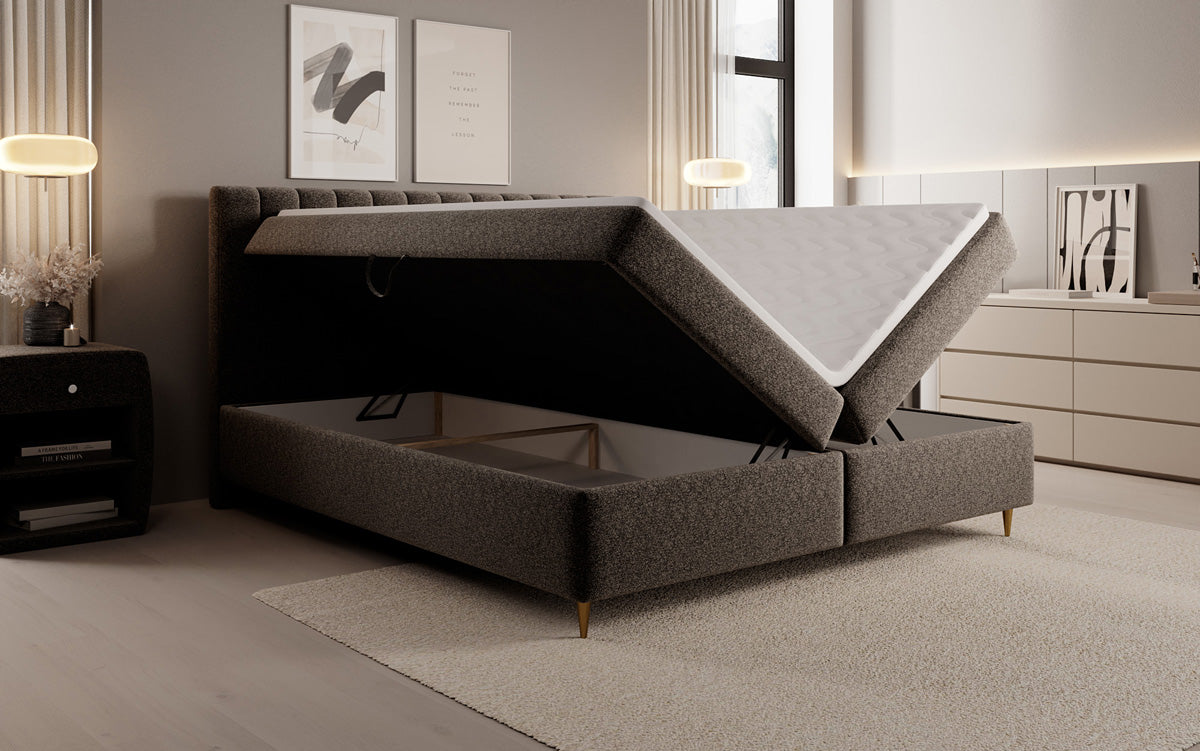 Boxspringbett Chelsea in Strukturstoff mit Stauraum