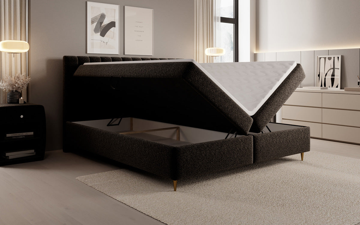 Boxspringbett Chelsea in Strukturstoff mit Stauraum